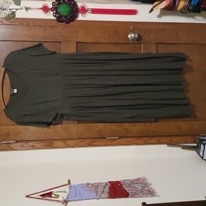 Olive green woven fabric tie in the back maxi dress with eyelet bodice-vintage.